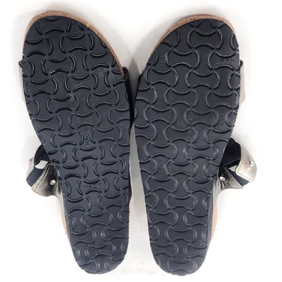 NAOT Ashley Silver Leather Rhinestones Low Wedge Slide Sandals - Picture 6 of 6